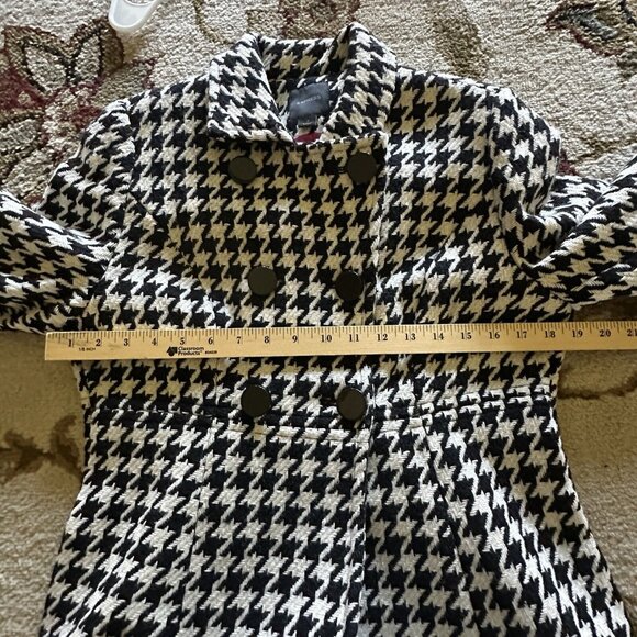 Express Pea Coat Wool Blend Houndstooth White Black Y2K Women's Size S‎ New - Picture 11 of 12